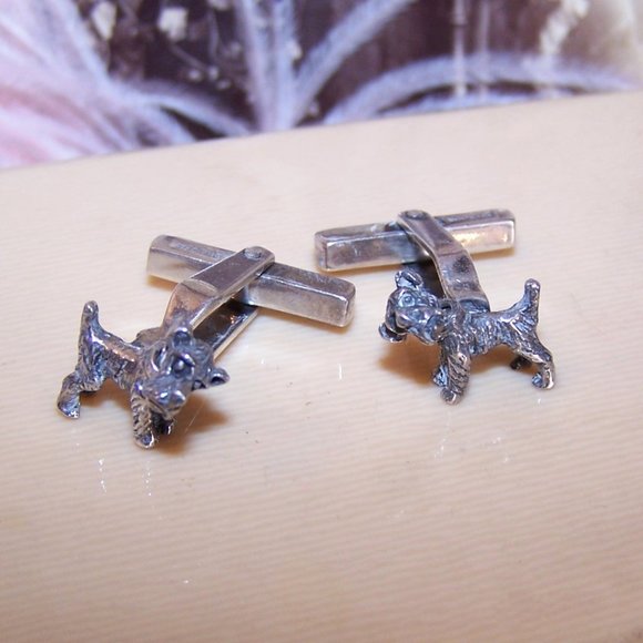 Sterling Silver Cufflinks - Terrier Fronts | Mechanical Heads that Turn - Picture 7 of 9